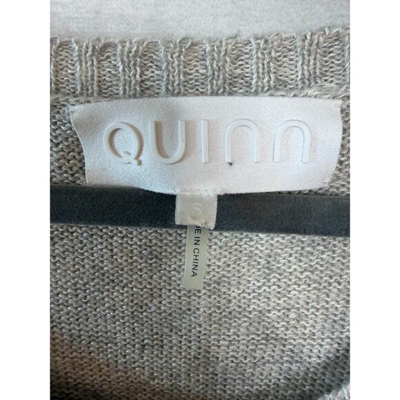 QUINN Light Grey Sweater Sz S Linen Cashmere Ribbed Coastal Grandma - Picture 5 of 6